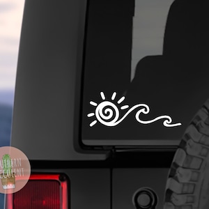 Ocean Decal - Sun Decal - Wave and Sun Decal - Beach Decal - Wave Sticker - Car Decal - Laptop Decal - Sunshine Sticker - Beach Vibes Decal image 2