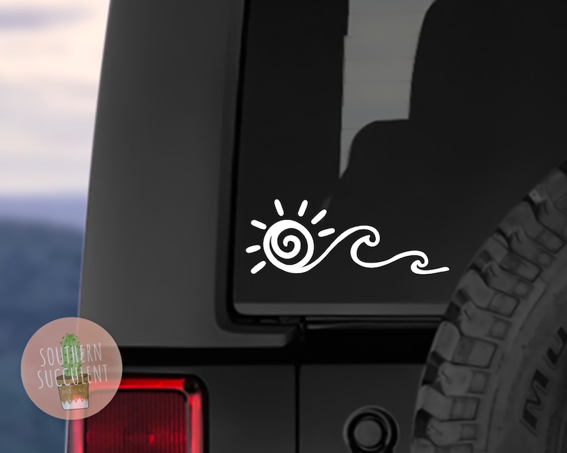 Ocean Decal - Sun Decal - Wave and Sun Decal - Beach Decal - Wave Sticker - Car Decal - Laptop Decal - Sunshine Sticker - Beach Vibes Decal image 2