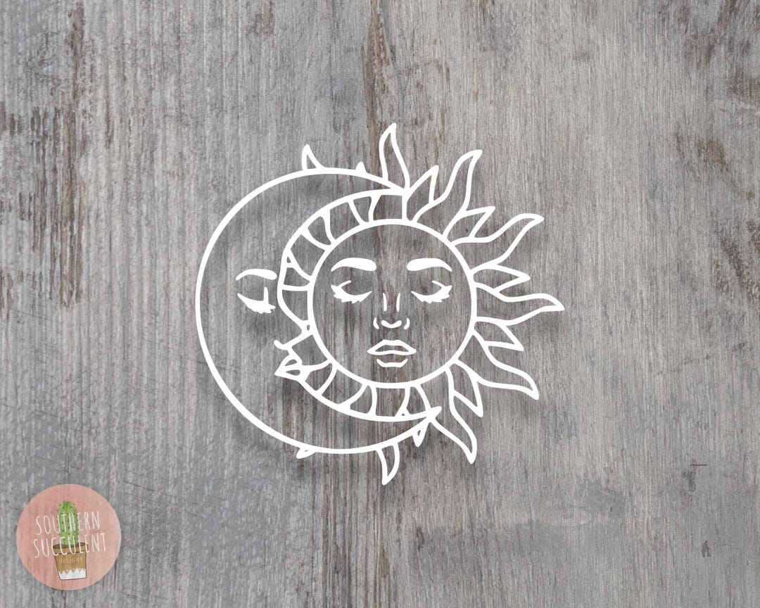 Sun & Moon Vinyl Decal - Sleeping Celestial Vinyl Sticker - Dreamy Boho ...