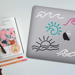 Vinilo decorativo de sol y olas - Pegatina de vinilo estilo boho playero - Vinilo minimalista para coche - Ola costera - Estética de playa y océano - Vinilo sencillo para coche - Luz del sol imagen 3
