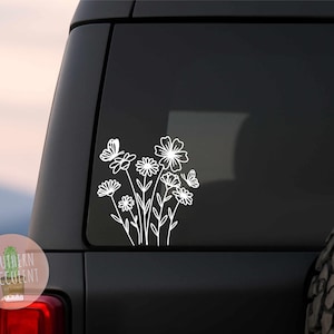 Wildflower and Butterfly Decal - Boho Nature Vinyl Sticker - Aesthetic Car Laptop Decal - Gardeners or Nature Lovers Gift - Cottagecore afbeelding 1