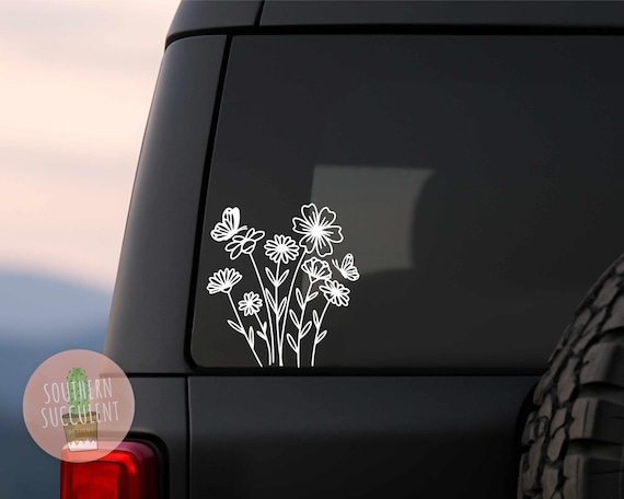 Wildflower and Butterfly Decal - Boho Nature Vinyl Sticker - Aesthetic Car Laptop Decal - Gardeners or Nature Lovers Gift - Cottagecore