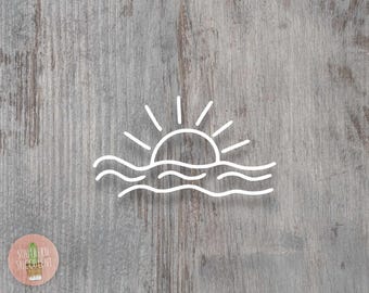 Sun & Wave Decal - Boho Beach Vinyl Sticker - Minimalist Car Decal - Coastal Wave - Sea Beach Ocean Aesthetic - Simple Car Decal - Sunshine