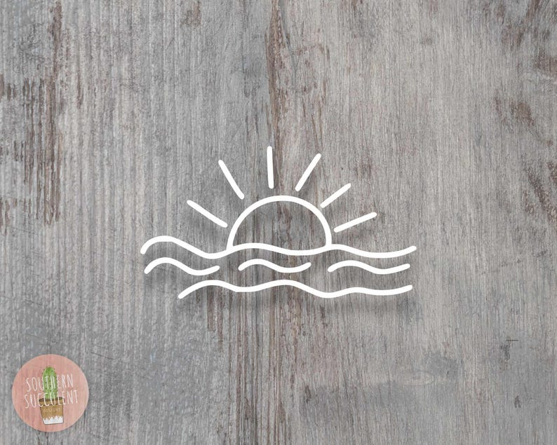 Vinilo decorativo de sol y olas - Pegatina de vinilo estilo boho playero - Vinilo minimalista para coche - Ola costera - Estética de playa y océano - Vinilo sencillo para coche - Luz del sol imagen 1