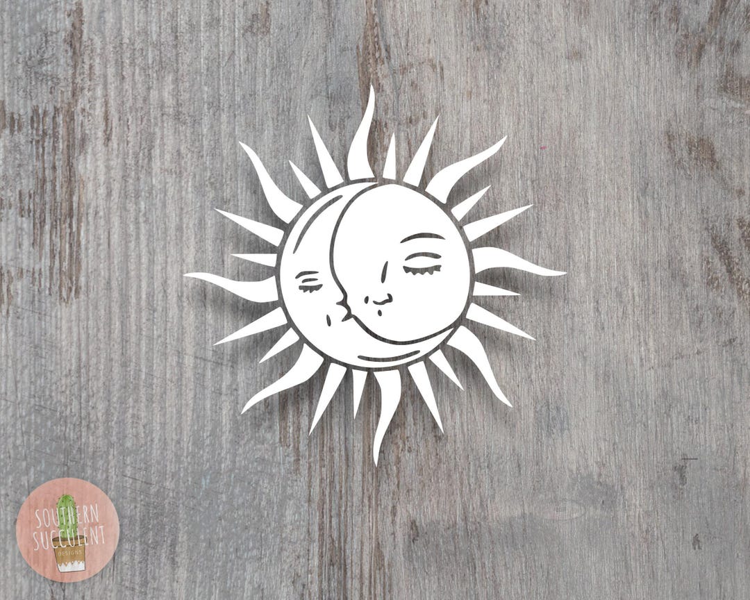 Sun and Moon Decal - Celestial Sun and Moon Sticker - Sun Face Decal ...