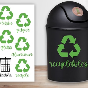 Decal for Home Recycling Bin - Trash & Recycle Decals - Recycle Symbol Decal - Trash Sticker - Recycle Sticker - Garbage Can Trash Can Label