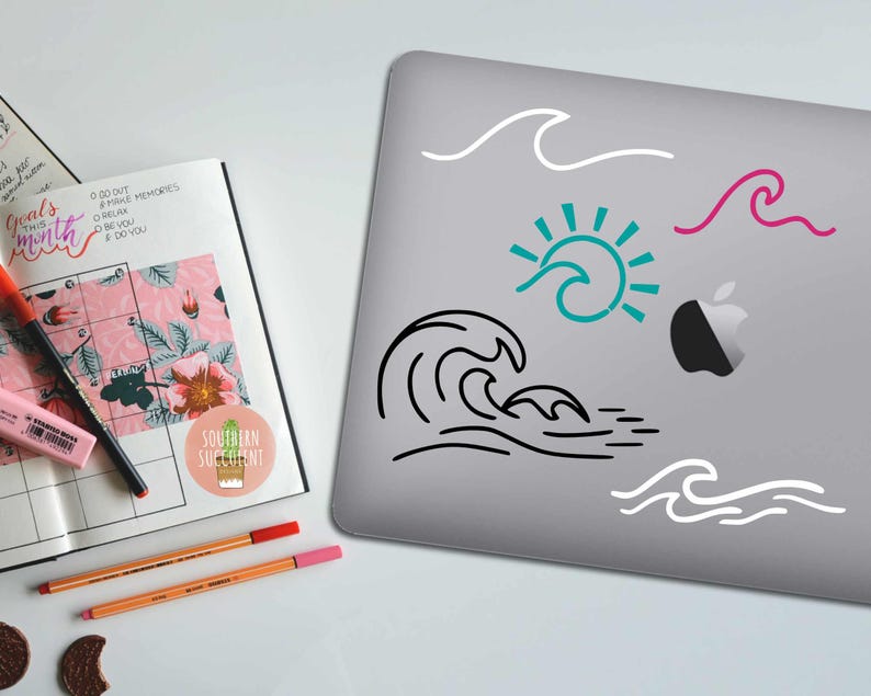 Wave Vinyl Decal - Ocean Sticker - Wave & Sun Decal - Beach Decal ...