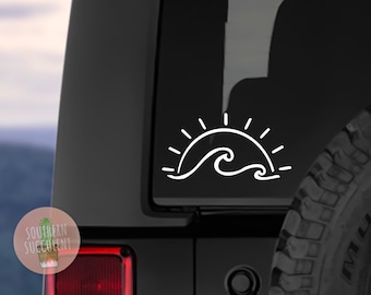 Wave Decal - Sun Decal - Wave and Sun Decal - Beach Decal - Ocean Sticker - Car Decal - Laptop Decal - Sunshine Sticker - Beach Vibes Decal