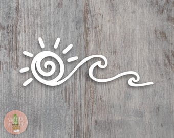Ocean Decal - Sun Decal - Wave and Sun Decal - Beach Decal - Wave Sticker - Car Decal - Laptop Decal - Sunshine Sticker - Beach Vibes Decal