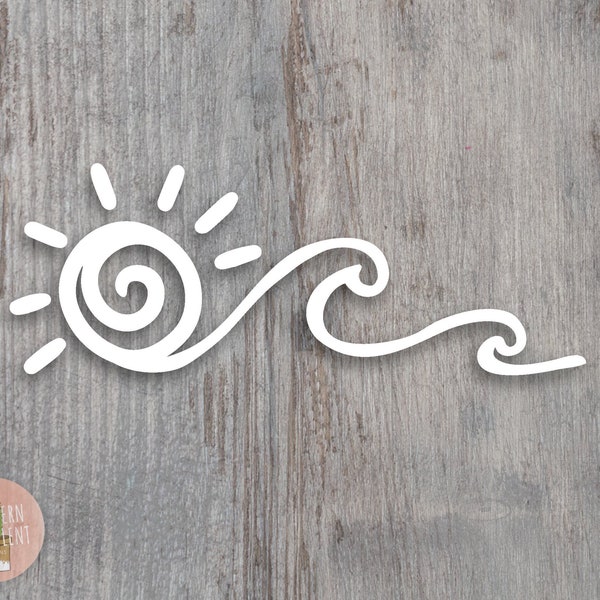 Ocean Decal - Sun Decal - Wave and Sun Decal - Beach Decal - Wave Sticker - Car Decal - Laptop Decal - Sunshine Sticker - Beach Vibes Decal