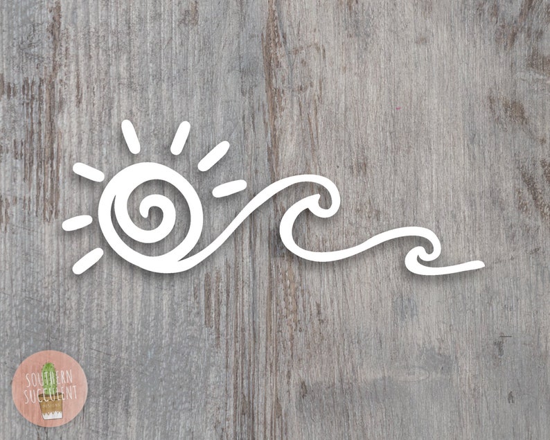 Ocean Decal - Sun Decal - Wave and Sun Decal - Beach Decal - Wave Sticker - Car Decal - Laptop Decal - Sunshine Sticker - Beach Vibes Decal image 1