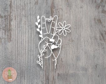 Peace Hand with Flowers Decal - Peace Sign Decal - Trendy Decal Sticker - Peace ASL - Wildflower Decal - Flower Car Decal - Outline Decal