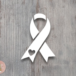 May include: A white awareness ribbon with a heart cutout, set against a gray wood-grain background. The ribbon is a symbol of support and solidarity. The design is simple and elegant, suitable for various causes.