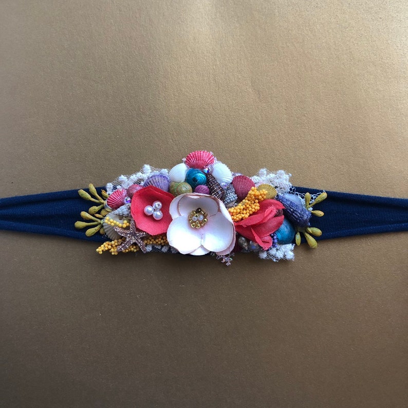 Newborn Flower Headband Bright Newborn Headband Seashell Tieback Coral Seashell Tieback Newborn Tieback