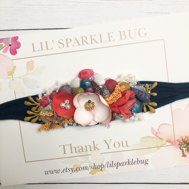 Newborn Flower Headband Bright Newborn Headband Seashell Tieback Coral Seashell Tieback Newborn Tieback