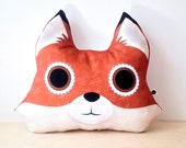 Big fox companion pillow, Fox shaped pillow, red, orange fox illustration printed on fabric, decorative pillow cushion