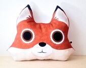 Big fox companion pillow, Fox shaped pillow, red, orange fox illustration printed on fabric, decorative pillow cushion