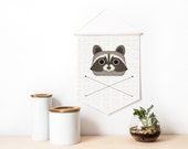 LIQUIDATION 50%off | Big Canadian raccoon canvas banner | Printed fabric wall decoration, poster, quebec animals, toronto raccoons