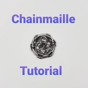 May include: A silver chainmail tutorial with the text "Chainmaille Tutorial" in purple.