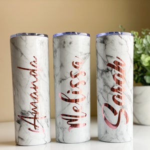 Marble Tumbler Stainless Steel Personalized Skinny Tumbler Custom 20 oz Cup for Water. Gift