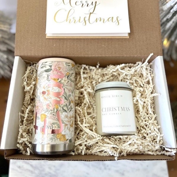 Christmas Gift Box Skinny Slim Can Cooler Tumbler, For Seltzer Drink Holder, Gift Box