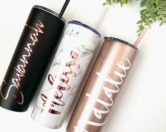 Marble Stainless Steel Personalized Skinny Tumbler 20 oz With Straw