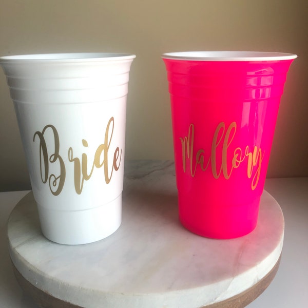 Personalized Reusable Plastic Cup Hard, 16oz Washable, reuse Holiday Party Cups