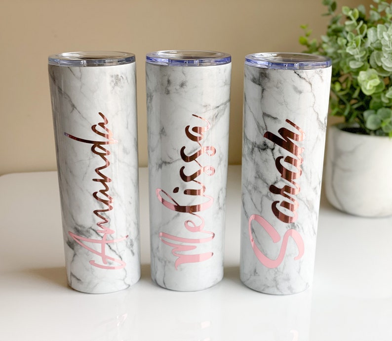 Rose Gold Marble Tumbler With Lid and Straw Marble Rose Gold Etsy