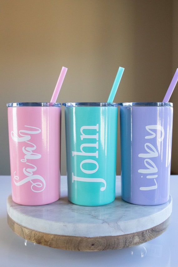 Kids Tumbler Personalized Tumbler Stainless Steel 12oz Mini, Kids Cup,  Skinny With Lid and Sraw 