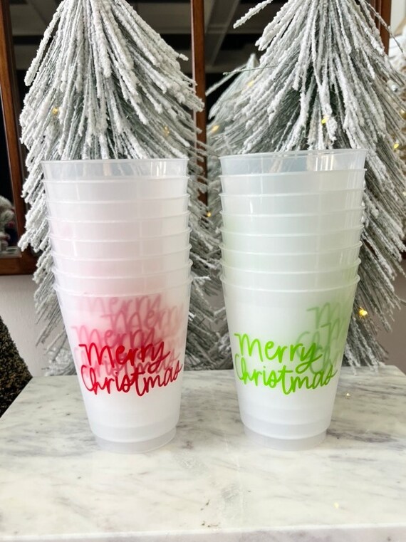 Merry Christmas Reusable Plastic Cups Red Green cups