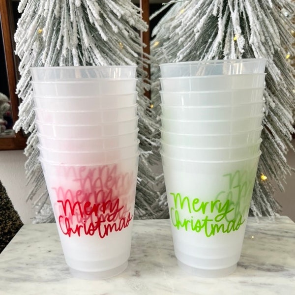 Merry Christmas Reusable Plastic Cups Red Green cups