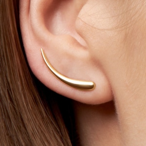 Ear Climber Gold Minimalist Sterling Silver Ear Cuff Crescent Moon Earrings Celestial Jewelry Ear Jacket Modern Jewelry FES007 image 1