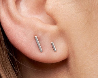 Line Stud Earrings • Square Bar Stud Earrings • Minimalist Bar Stud Earrings • Silver Small Earrings • Everyday Jewelry Tiny Earring CST012