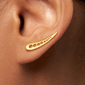 Celestial Ear Crawler 925 Sterling Silver Moon Phase Ear Climber Earrings Modern Minimalist Jewelry Silver 14K Gold Earpin - FES014