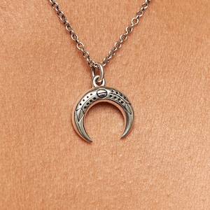 Crescent Moon Necklace Double Horn Sterling Silver Charm Tusk Horns Boho Jewelry Gift for Her FPE021 image 1