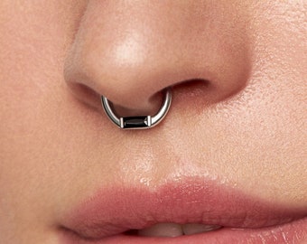 Schwarzer Zirkon Septum Ring Modern Nasenring Körperschmuck Sterling Silber Edgy Style 14g 16g Geschenk für Sie - BSE047