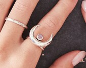 Crescent Moon Ring Moon Phase Ring Sterling Silver Ring Celestial Moonstone Ring Boho Jewelry Gift for Her - FRI014