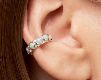 Sterling Silver Ear Cuff Earring Blue Opal Stones Inlay Ear Wrap Earrings Modern Jewelry  Gift for Her - ECU009