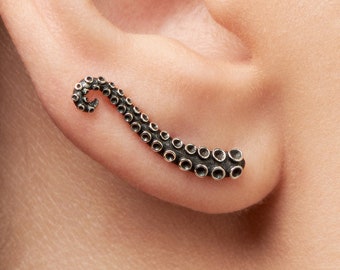 Octopus Ear Climber Earrings Sterling Silver 925 Ear Cuff Earrings Boho Jewelry Tentacle Ear Crawler Gift for Her Christmas Gift - FES001