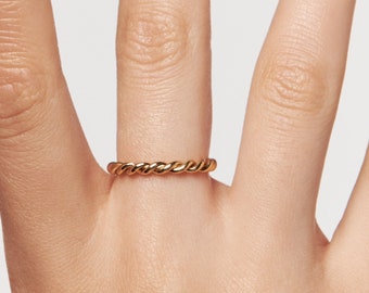 Gold Zopf Ring • Silber Twist Ring • Freundschaftsring • Seil Ring • Geschenk für Sie • Muttertagsgeschenk • Dünne Dicke Ringe - FRI020