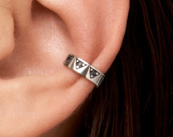 Sterling Silver Ear Cuff Earring Aztec Triangle Dots Piramyds Ear Wrap Earrings Boho Jewelry  Gift for Her - ECU002