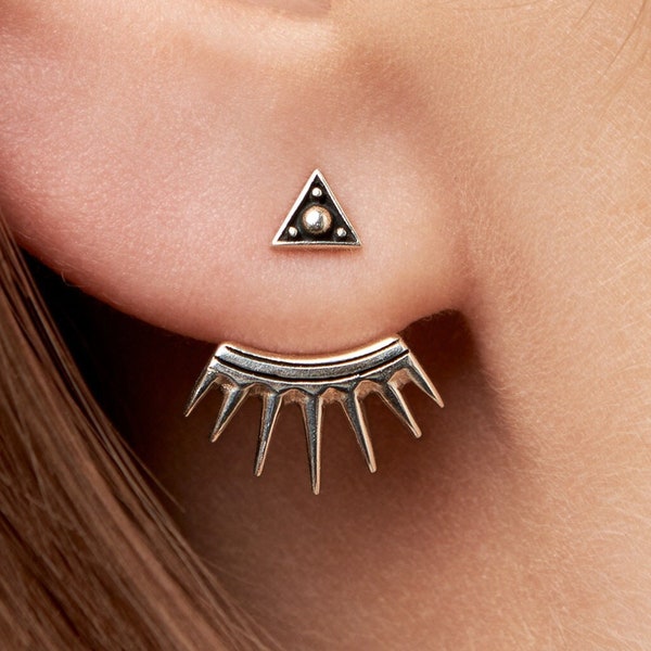 Sterling Silver Ear Jacket Earrings Sunshine Ear Cuff Earrings Modern Jewelry  Gift for Her - JKT002