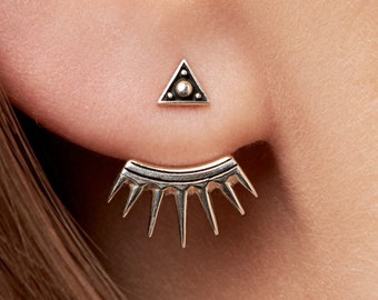 Sterling Silver Ear Jacket Earrings Sunshine Ear Cuff Earrings Modern Jewelry  Gift for Her - JKT002