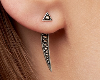 Dunkel Silber Ohrstecker • Goth Spikes Ohr Jacke Ohrringe • Silber Kralle Baumeln Ohrringe • Cyberpunk Tropfen Ohrringe Geschenk für Sie - JKT004