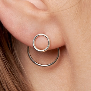 Open Circle Ear Jacket Earring · Sterling Silver Geometric Earrings · Circle Studs · Minimalist Jewelry · Gift for Her - JKT010