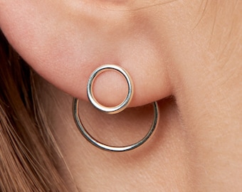 Open Circle Ear Jacket Earring · Sterling Silver Geometric Earrings · Circle Studs · Minimalist Jewelry · Gift for Her - JKT010