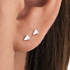 Triangle Earrings Silver & Gold Stud Earrings Minimalist Geometric Earrings Dainty Tiny Stud Earrings Modern Jewelry - CST017