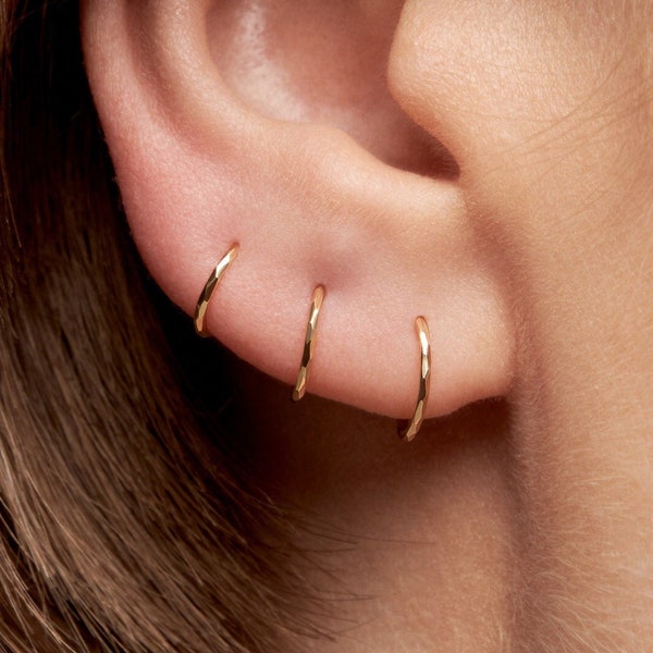 20G 14K Gold Filled Small Hoop Earrings • Cartilage Thin Hoop Earring • Tiny Continuous Endless Silver Hoop Earrings • Dainty Hoop - MHP006B