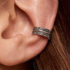 Feder Ohr Manschette Ohrring Sterling Silber Ohr wickeln Ohrringe Boho Schmuck Geschenk für sie - ECU007