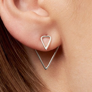 Triangle Ear Jacket Earring · Sterling Silver Geometric Earrings · Triangle Studs · Minimalist Jewelry · Gift for Her - JKT011